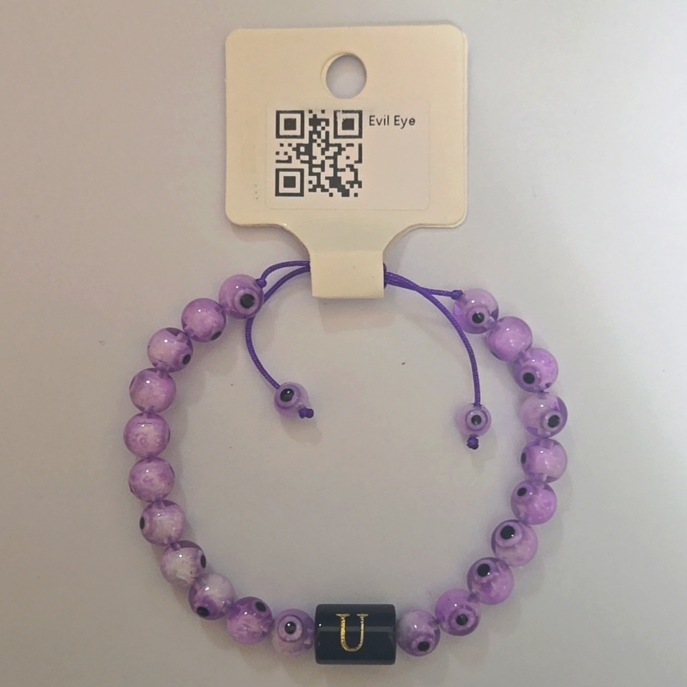 Evil Eye Gem Stone Bracelet Letter U